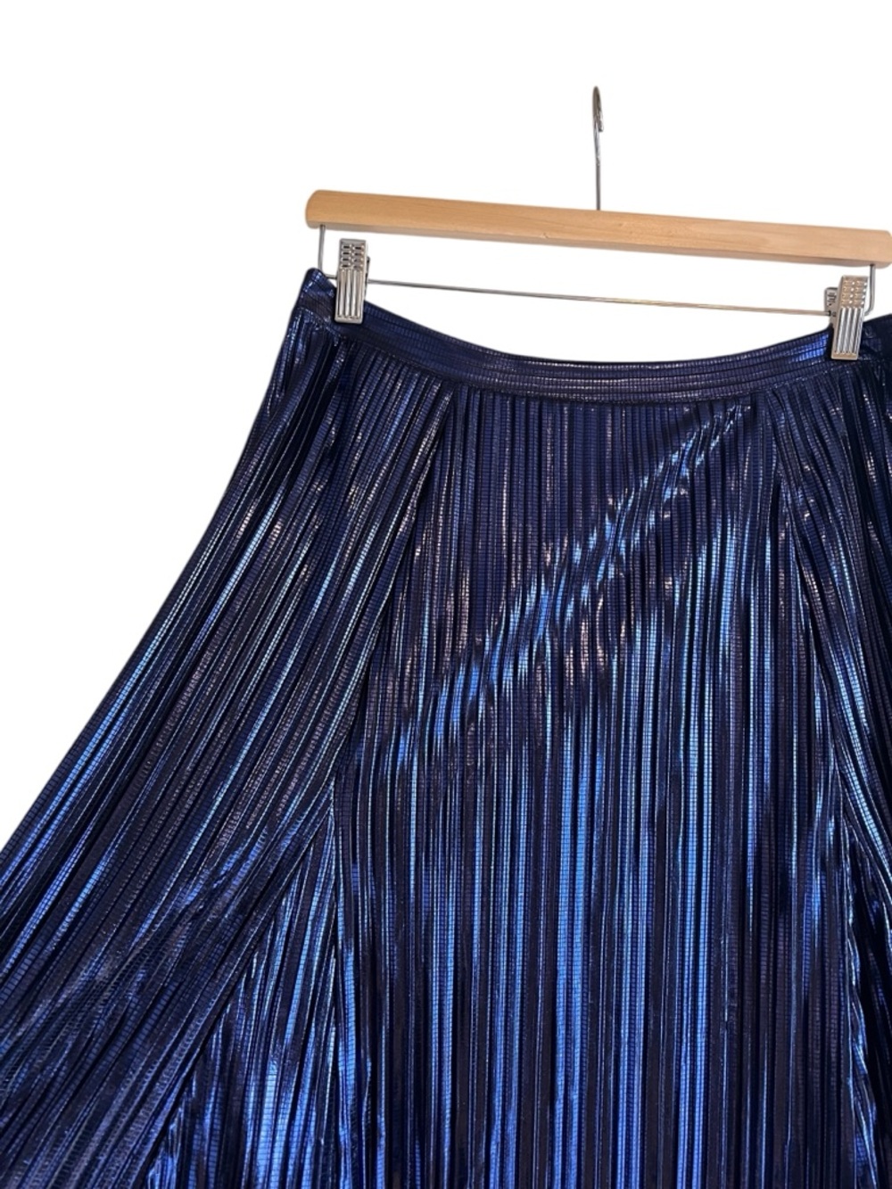 Anthropologie metallic blue pleated a-line midi skirt size M excellent condition - Picture 6 of 14